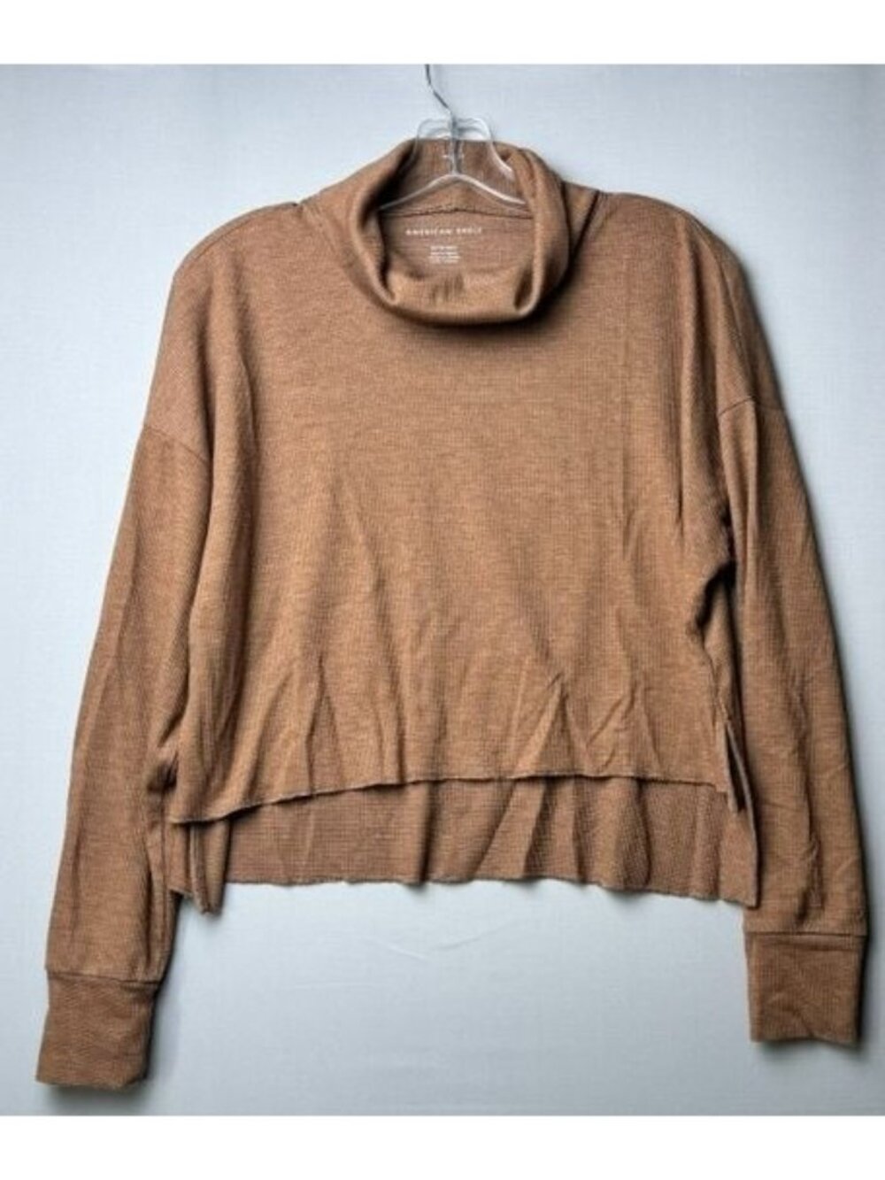 American Eagle Women's XS Brown Cowl Neck Waffle Knit Oversized Tunic Sweater